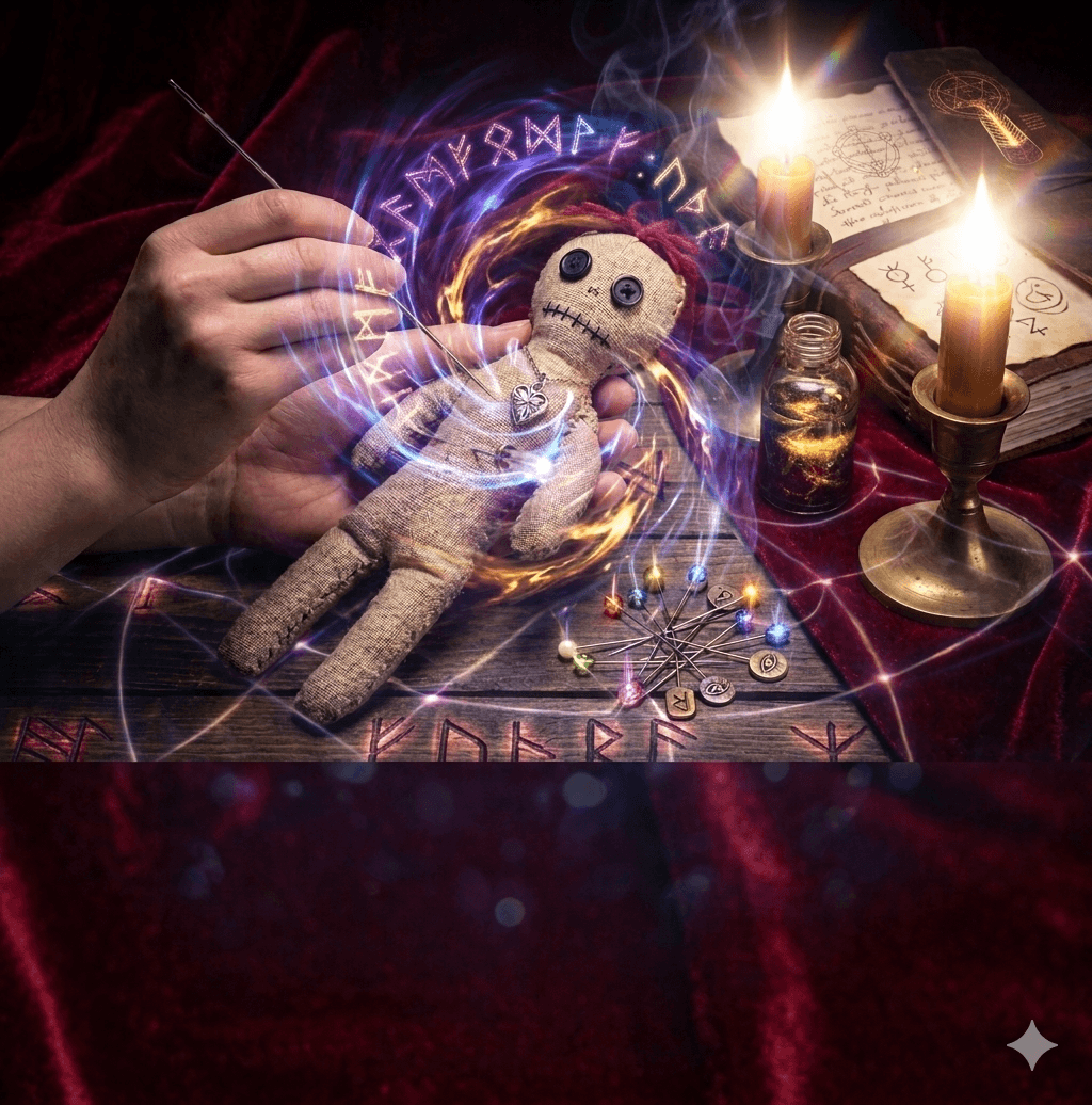 Envoûtement — bougies rituelles et cristaux pour la magie d'amour